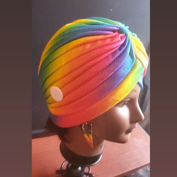 Rainbow 🌈 Turban & Earrings - Picture 1 of 5